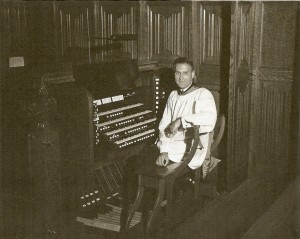 Hugh McAmis at the console of the Aeolian-Skinner organ in All Saints' Church, Great Neck, Long Island